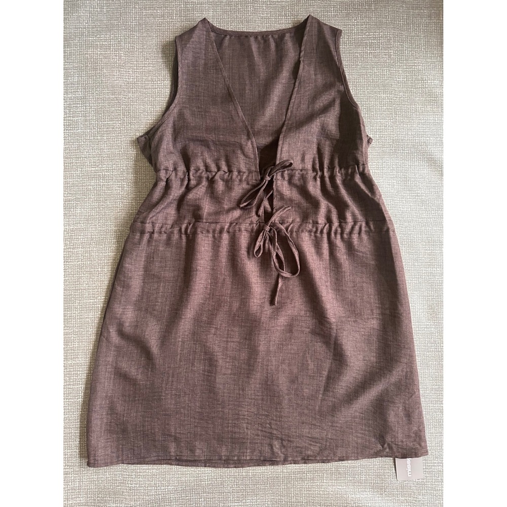 Missguided Brown Sleeveless Tie Front Mini Dress Size Medium NWT
